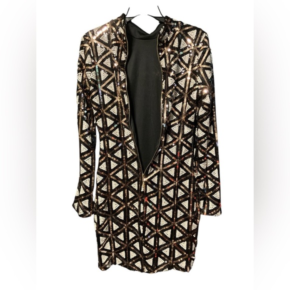 Lulu’s Geometric Sequin Long Sleeve Sheath Dress M VGUC - Picture 3 of 5
